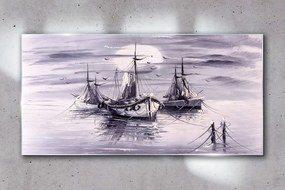Skleneny obraz Nočné mesiac morské lode