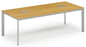 Rokovací stôl PRIMO INVITATION, 240x120 cm, buk + 2x stolná zásuvka TYP II, strieborná