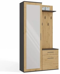 Predsieňová stena so zrkadlom a šuplíkmi DUO dub artisan/antracit