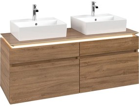 VILLEROY &amp; BOCH Legato závesná skrinka pod dve umývadlá na dosku, 4 zásuvky, s LED osvetlením, 1400 x 500 x 550 mm, Oak Kansas, B669L0RH