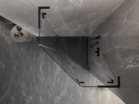 Mexen Lunar, L pravý výklopný päťuholníkový sprchový kút 80 x 80 cm, 8mm číre sklo, čierny profil, 831L-080P-080L-70-00-P