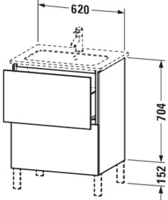 DURAVIT L-Cube stojaca skrinka pod umývadlo na nožičkách, 2 zásuvky, 620 x 481 x 856 mm, biela vysoký lesk, LC662502222