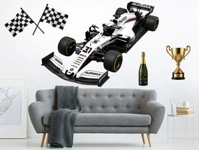Biela formula F1 textilní prelepiteľná nálepka na stenu hárok 75 x 55 cm
