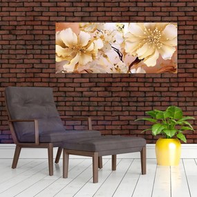 Obraz - Zlaté kvety (120x50 cm)