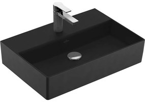 VILLEROY &amp; BOCH Memento 2.0 závesné umývadlo s otvorom, bez prepadu, 600 x 420 mm, Ebony, s povrchom CeramicPlus, 4A2261S5