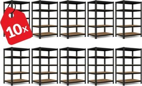 Akcia 10x Regál 216x180x50 cm profesionálny 5-policový, nosnosť 1500 kg - čierny