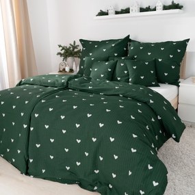 Goldea vianočné krepové posteľné obliečky - srdiečka na tmavo zelenom 140 x 200 a 70 x 90 cm