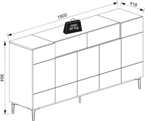 Široká komoda so zásuvkami Nola, dub artisan/čierna