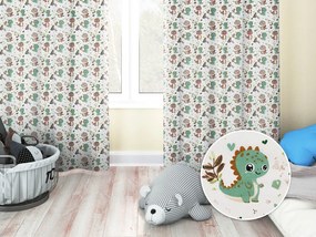 Biante Detský bavlnený záves Sandra SA-657 Zeleno-hnedé dinosaury na bielom 150x140 cm