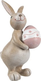 Dekorácia hnedý králik s ružovým vajíčkom - 6*9*15 cm