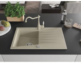 Mexen Cesar, 1-komorový granitový drez 775x470x190 mm a drezová batéria Carla, béžová, 6514-69-670700-69