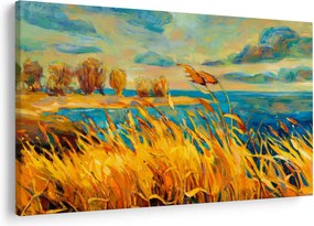 Obraz - Západajúce slnko nad jazerom, akrylová maľba (90x60 cm)