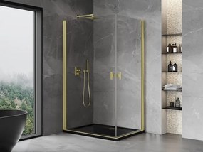 Mexen Mist-B Duo, 2-krídlový výklopný sprchový kút 95 x 90 cm, číre sklo, zlatý matný profil, 8A2-095-090-55-00