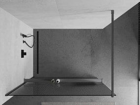 Mexen Kioto+, sprchová zástena Walk-In s poličkou a vešiakom 130 x 200 cm, 8mm sklo s rebrovým vzorom, grafitový profil, 800-130-121-66-09