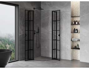 Mexen Mist L, štvrťkruhový sprchový kút s 2-krídlovými dverami, 80 x 80 cm, 8mm číre sklo, čierny profil, 8A32L-080-080-70-77