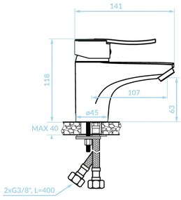Kuchinox Madera, umývadlová batéria h-118 s odtokovou zátkou ClickClack, čierna matná, LAV-BQM_722D