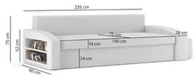 Velká rozkladacia pohovka HEWLET s poličkou a taburetkami Sivá/biela