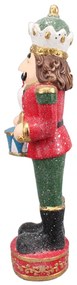 Červeno-zelená vianočná dekorácia socha Luskáčik s bubienkom - 20*17*65 cm