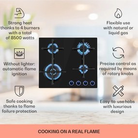 Klarstein Illuminosa 4, plynová varná doska, 4 Sabaf horáky, sklokeramika