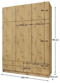 Šatníková skriňa Granulados (dub artisan) . Vlastná spoľahlivá doprava až k Vám domov. 1116352