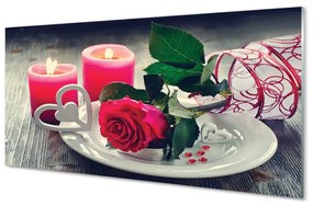 Obraz plexi Rose srdce sviečka 125x50 cm