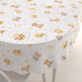 Biante Detský bavlnený oválny obrus Sandra SA-461 Zvieratká medzi hviezdičkami na bielom 140x180 cm