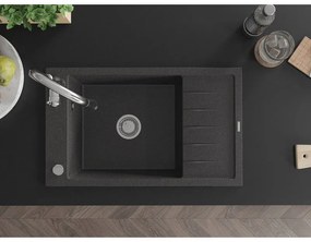 Mexen Elias, 1-komorový granitový drez 795x480x200 mm a drezová batéria Savita, čierna škvrtnitá, 6511-76-672601-00