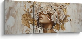 Obraz - Dievča s ružami (s hodinami) (90x30 cm)