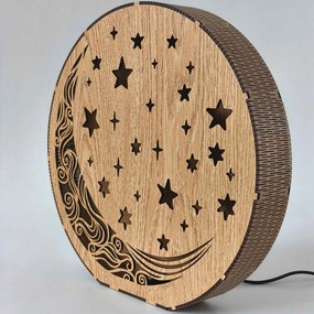 Drevená stolová lampa Mesiac a hviezdy | AURA: HDF - Orech 20 cm 4794-115288 LED0612