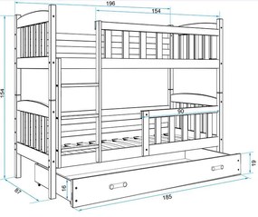 Poschodová posteľ KUBO - 190x80cm - Biela - Grafitová