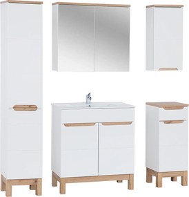 Kúpeľňová zostava Bali 80 cm so zápustným umývadlom, skrinkami a zrkadlom biela/dub wotan