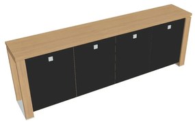 Nízka skriňa Verno+ S 260 x 46 x 90 cm, sklenené dvere, dub svetlý / čierna