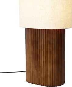 Japandi vloerlamp walnoot hout met stoffen kap 90cm - Lamel