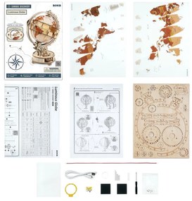 Robotime Rokr Svítící 3D dřevěné puzzle Globus 180 ks