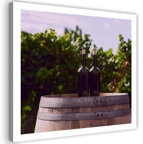 Gario Obraz na plátne Fľaše na víno a drevený sud Rozmery: 30 x 30 cm