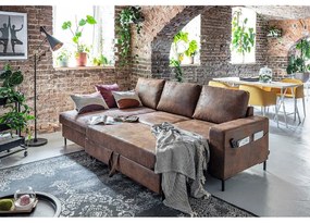 Hnedá rozkladacia rohová pohovka z imitácie kože Miuform Lofty Lilly Vintage, ľavý roh