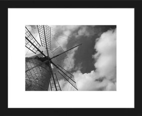 Rámovaný obraz Veterný mlyn 20x25 cm, čiernobiely%
