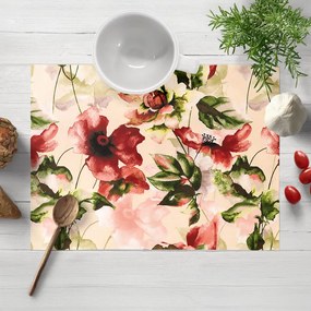 Biante Zamatové prestieranie na stôl Tamara TMR-051 Abstraktné červené kvety na žltobéžovom 30x40 cm