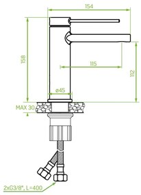 Laveo Pinar, umývadlová batéria h-158, čierna matná, LAV-BAW_722D