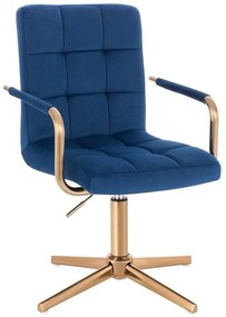 LuxuryForm DESIGN Otočná stolička VERONA GOLD VELUR na zlatom kríži - modrá
