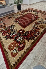 HU Béžovo-červený  koberec Shiraz Bcf Mriezka-Bordo Rozmer: 40x60 cm