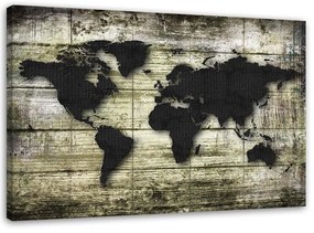 Obraz na plátně Prkenná černá mapa světa - 120x80 cm