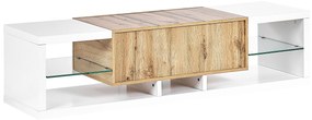 Biely televízny stolík so svetlým drevom FULLERTON Beliani