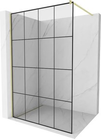 Mexen Kioto, sprchová zástena Walk-In 130 x 200 cm, 8mm číre sklo čierny vzor, zlatý matný profil, 800-130-101-55-77