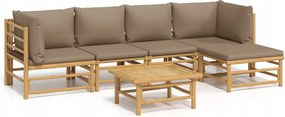 vidaXL 6-dielna sada záhradného nábytku, vankúše vo farbe taupe, bambus