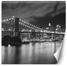 Fototapeta, Newyorský Brooklynský most osvětlený v noci - 150x150 cm