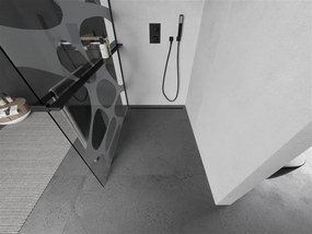 Mexen Kioto+, sprchová zástena s poličkou a držiakom na uteráky 110 x 200 cm, 8mm sklo číre sklo vzor biely, čierny profil, 800-100-121-70-97