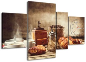 Gario Obraz s hodinami Chutné raňajky - 4 dielny Veľkosť: 120 x 70 cm