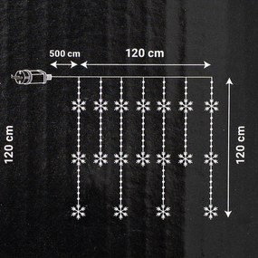 Svetelný vonkajší záves Snowflakes, 120x120cm, LED, studená biela, časovač, 8 funkcií, na batérie, 120 cm