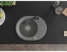 Mexen Kevin, drez granitový 586x458x190 mm, 1-komorový a drezová batéria Carla, šedá, 6517-71-670700-70